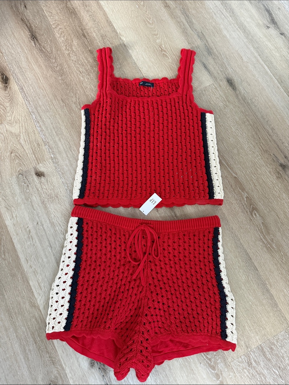 GAP Red Crocheted Knit Top and shorts set